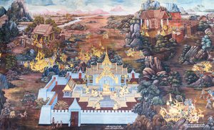 Mural depicting scenes from the Ramayana at Wat Phra Kaeo, the Royal Grand Palace, Bangkok, Thailand   1460636   ja       japanese Successfully Translated  Original: dc86d1cc9e7f Translat: dc86d1cc9e7f 1464743 ja japanese Successfully Translated Original:  作： Thai School