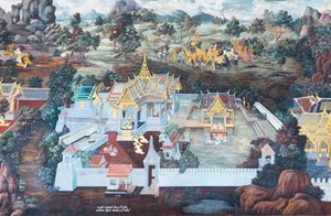 Mural depicting scenes from the Ramayana at Wat Phra Kaeo, the Royal Grand Palace, Bangkok, Thailand   1461211   ja       japanese Successfully Translated  Original: The Chief-Klamath, plate from The North American indian, Portfolio 2 Translat: The Chief-K 作： Thai School