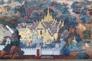 Mural depicting scenes from the Ramayana at Wat Phra Kaeo, the Royal Grand Palace, Bangkok, Thailand   1461212   ja       japanese Successfully Translated  Original: Grassmere Translat: Grassmere 1442115 ja japanese Successfully Translated Original: The We 作： Thai School