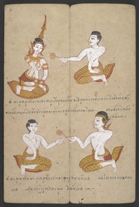 または 16455 f.18r、Prommachat (羊皮紙) からのカップルの幸運と不運の組み合わせ 作： Thai School