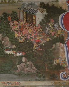 中国の影響を受けたシーン、サラゲン、ワットボウォンニウェットビハーラ、バンコク 作： Thai School