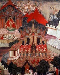 19世紀半ばの仏の生涯の風景（壁画） 作： Thai School