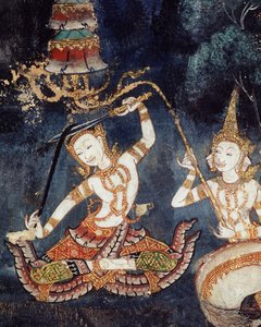髪を切るシッダールタ（壁画） 作： Thai School