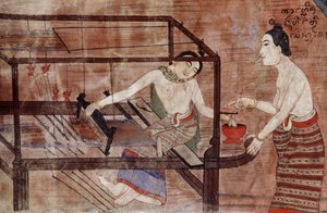 織りの女性（壁画） 作： Thai School