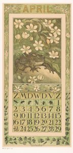 カエルと 4 月のカレンダー シート カレンダー 1911 Th による 12 のリトグラフ。 v. Hoytema (シリーズタイトル) 花の小道 作： Theo van Hoytema
