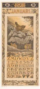 ミソサザイとネズミの 1 月のカレンダー シート カレンダー 1911 Th による 12 のリトグラフ。 v. Hoytema (シリーズタイトル)