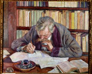 ベルギーの詩人エミール・ヴェルヘーレン（1885-1916）のオフィスでの肖像 テオドール・ヴァン・リッセルベルグ（1862-1926）の絵画 20世紀 パリ市立近代美術館 作： Théo van Rysselberghe