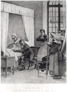 1816年に消費された男の胸を聞くルネ・テオフィル・ヒヤシンス・レネック（1781-1826） 作： Theobald Chartran