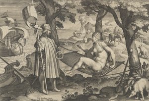 現代の新しい発明 [Nova Reperta], アメリカの発見, プレート1, ca..., 1600年頃。