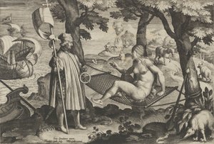 現代の新しい発明 [Nova Reperta], アメリカの発見, プレート1, ca..., 1600年頃。