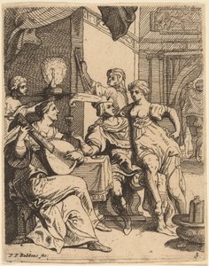 酒場で無駄遣いをする放蕩息子 作： Theodoor van Thulden after Sir Peter Paul Rubens
