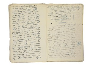 ベルリンの生活と社会に関する記事の直筆原稿の草案と、1878～1894 年頃の小説の草稿の断片 (紙にペンとインク)