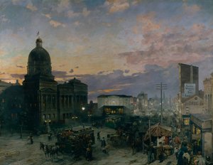 夕暮れ時のインディアナポリス、ワシントンストリート 作： Theodor Groll
