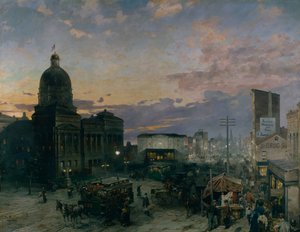 ワシントンストリート、インディアナポリスの夕暮れ、1892-1895 作： Theodor Groll