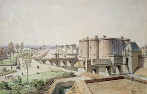 1420年のバスティーユ（紙にペンとインクとトイレ） 作： Theodor Josef Hubert Hoffbauer