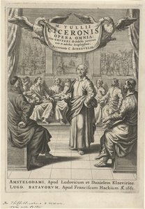 キケロと議論する人物 タイトル ページ: キケロ、オペラ オムニア、1661 年 作： Theodor Matham