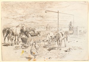 ソルトホルムのホーレンダーブロンデンの馬、子牛、ガチョウ 作： Theodor Philipsen