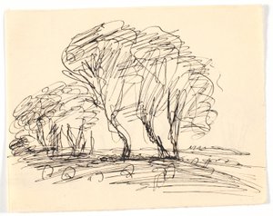 大きな木のある風景スケッチ 作： Theodor Philipsen