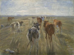 長い影。ソルトホルム島の牛c。 1890 作： Theodor Philipsen