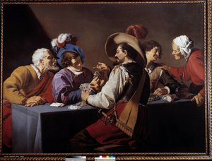 カードプレイヤー、ブレラン テオドール・ロンバウツ（1597-1637）の絵画 17世紀 日1,52x2,06 m アントワープ。Koninklik Museum - カードプレーヤー、「ブレラン」。テオドール・ロンバウツ（1597-1637）の絵画
