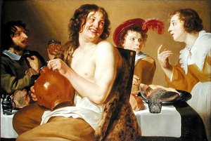 テーブルを囲んで飲食する姿 作： Theodor Rombouts