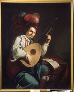「リュート奏者」 Theodor Rombouts (1597-1637) による絵画 17 世紀 地方美術館、Vinnytsia 作： Theodor Rombouts