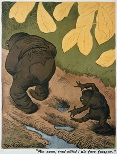 父の足跡に（水彩とペン） 作： Theodor Kittelsen