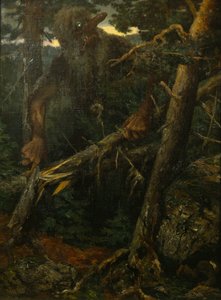 森の中の木を壊す古いトロール 作： Theodor Kittelsen