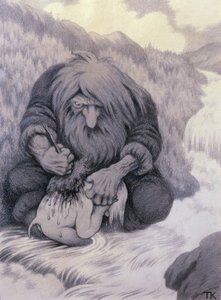 子供を洗うトロール 作： Theodor Kittelsen