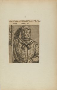 アラオヴスティ・サトヴリオーナ、L/フロリダの王。第150章150 (書籍『Les Vrais Pourtraits et Vies des Hommes Illustres』より) 作： Theodor de Bry