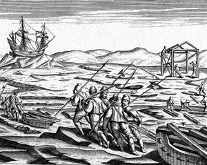1600年頃、北極の冬のための家づくり（エングレーヴィング） 作： Theodor de Bry