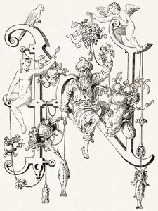 N - El sabio Natham - T. de Bry によるアルファベット (新しい芸術的なアルファベット) 作： Theodor de Bry