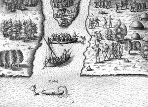 5月川に帆を張るフランス人 作： Theodor de Bry
