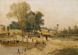 牛舎のあるハンガリーの風景 作： Theodor von Hormann