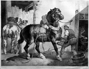 輓馬の装着（リトグラフ 作： Theodore (after) Gericault