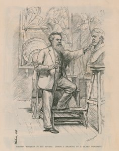 彫刻家のトーマス・ウールナーがスタジオで仕事をしています 作： Theodore Blake Wirgman
