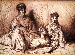 アラブの女性と少女とガゼル 作： Théodore Chassériau