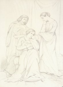トルバドゥールの衣装を着たコンテオスカーデランシクールと彼の家族の推定肖像画 作： Théodore Chassériau