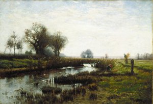 午後遅く、ダッハウ ムーア (キャンバスに油彩) 作： Theodore Clement Steele
