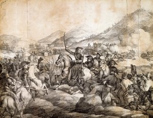 1817年2月のチャカブコの戦い、ホセ・デ・サン・マルティンのスペイン軍に対する勝利を決定づけた、セオドア・ジェリコー作、デッサン、アルゼンチン 作： Theodore Gericault