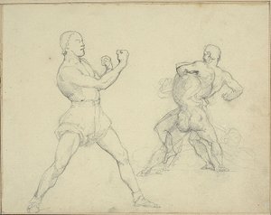 右を向くボクサーとレスリングする2人の男 作： Theodore Gericault