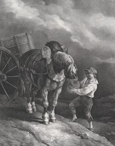 鼻袋からカート馬に餌をやる少年、1822年。 作： Theodore Gericault