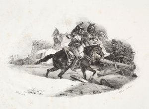 砲兵のバッテリーを充電する騎兵隊。 作： Theodore Gericault