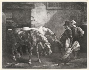 厩舎の入り口に立つ2頭の郵便馬（Two Post-Horses at a Stable Door）