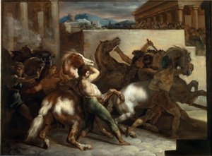 ローマの無料競馬 - 油彩・キャンバス 作： Theodore Gericault