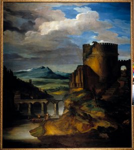 イタリアの素晴らしい風景 遺跡と塔と橋の風景 テオドール・ジェリコー（1791-1824） 19世紀 作： Theodore Gericault