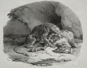 1823年、ライオンにむさぼり食われた馬。 作： Theodore Gericault