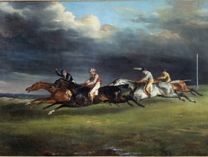 競馬はテオドール・ジェリコーによるエプソムの絵画でダービーを言います 作： Theodore Gericault