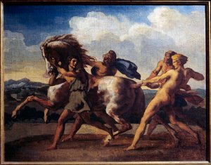 奴隷に止められた馬。テオドール・ジェリコー（1791-1824）の絵画 作： Theodore Gericault