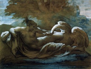 レダと白鳥 (黒チョークと水彩) 作： Theodore Gericault